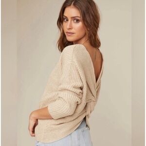 Astr Beige Open-Back Twisted Knit Sweater